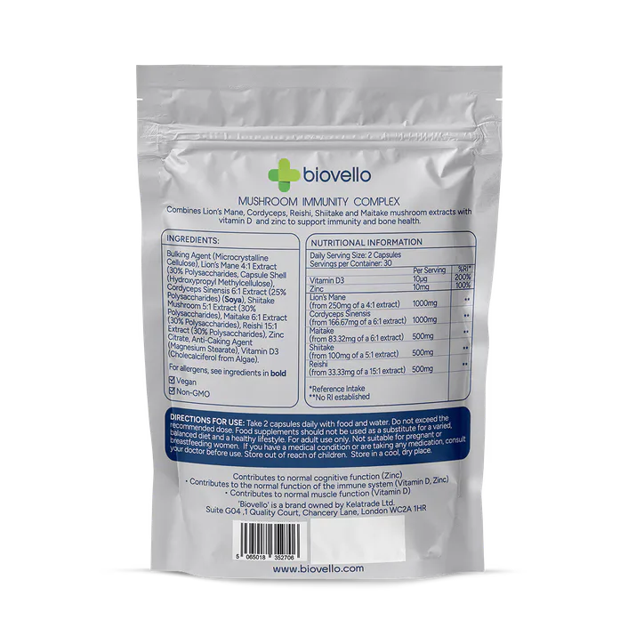 Biovello Mushroom and Immunity Complex - 60 Capsules, additional product view 2