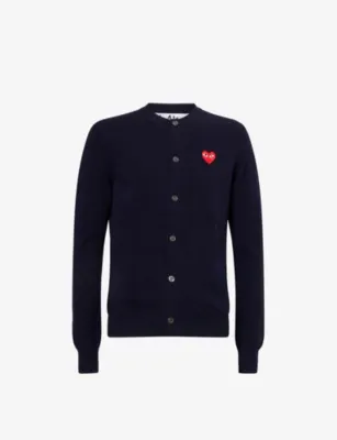 COMME DES GARCONS PLAY Heart-Embroidered Knitted Wool Cardigan - BLACK detail 2
