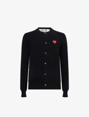 COMME DES GARCONS PLAY Heart-Embroidered Knitted Wool Cardigan - BLACK