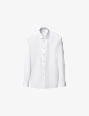 ETON Floral-Trim Slim-Fit Cotton-Twill Shirt - Light blue - 17.75 detail 2