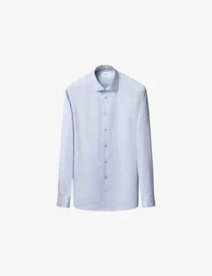 ETON Floral-Trim Slim-Fit Cotton-Twill Shirt - Light blue - 17.75