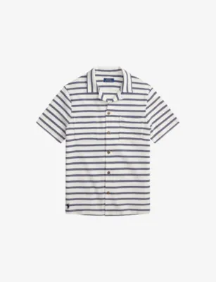 POLO RALPH LAUREN Stripe Pointelle Woven Shirt in Pale Cream/newport Navy – Mens | Shirts | Casual Shirts | Short-sleeved