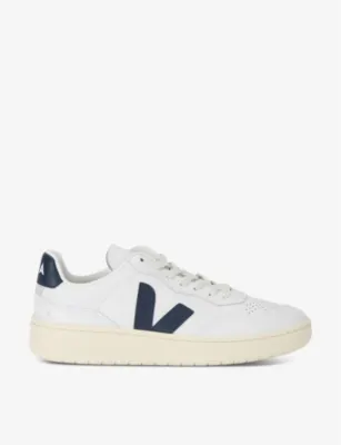 VEJA Men's V90 logo-embroidered low-top leather trainers - EUR 41 / 7 UK MEN in White/Navy – Mens | Trainers | Lace up trainers