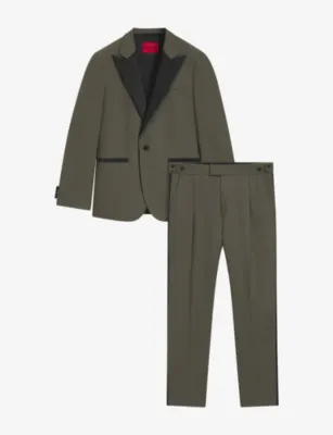 HUGO Contrast-Trim Regular-Fit Stretch Wool-Blend Suit