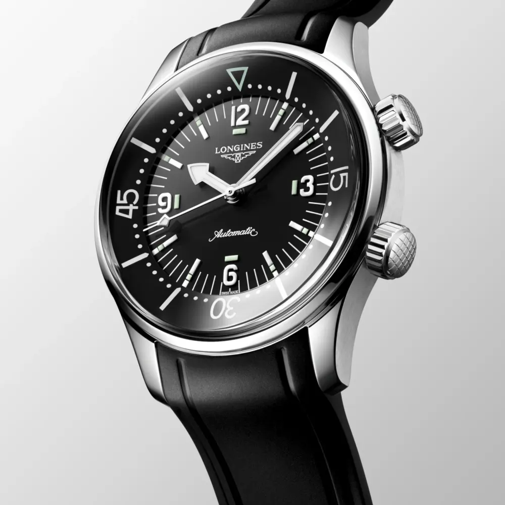 Longines Legend Diver 39mm Mens Watch Black detail 2