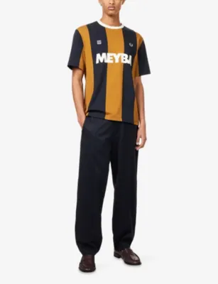 FRED PERRY x Meyba Striped Cotton T-Shirt in DARK CARAMEL, additional product view 2