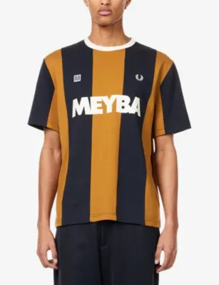 FRED PERRY x Meyba Striped Cotton T-Shirt in DARK CARAMEL, additional product view 3