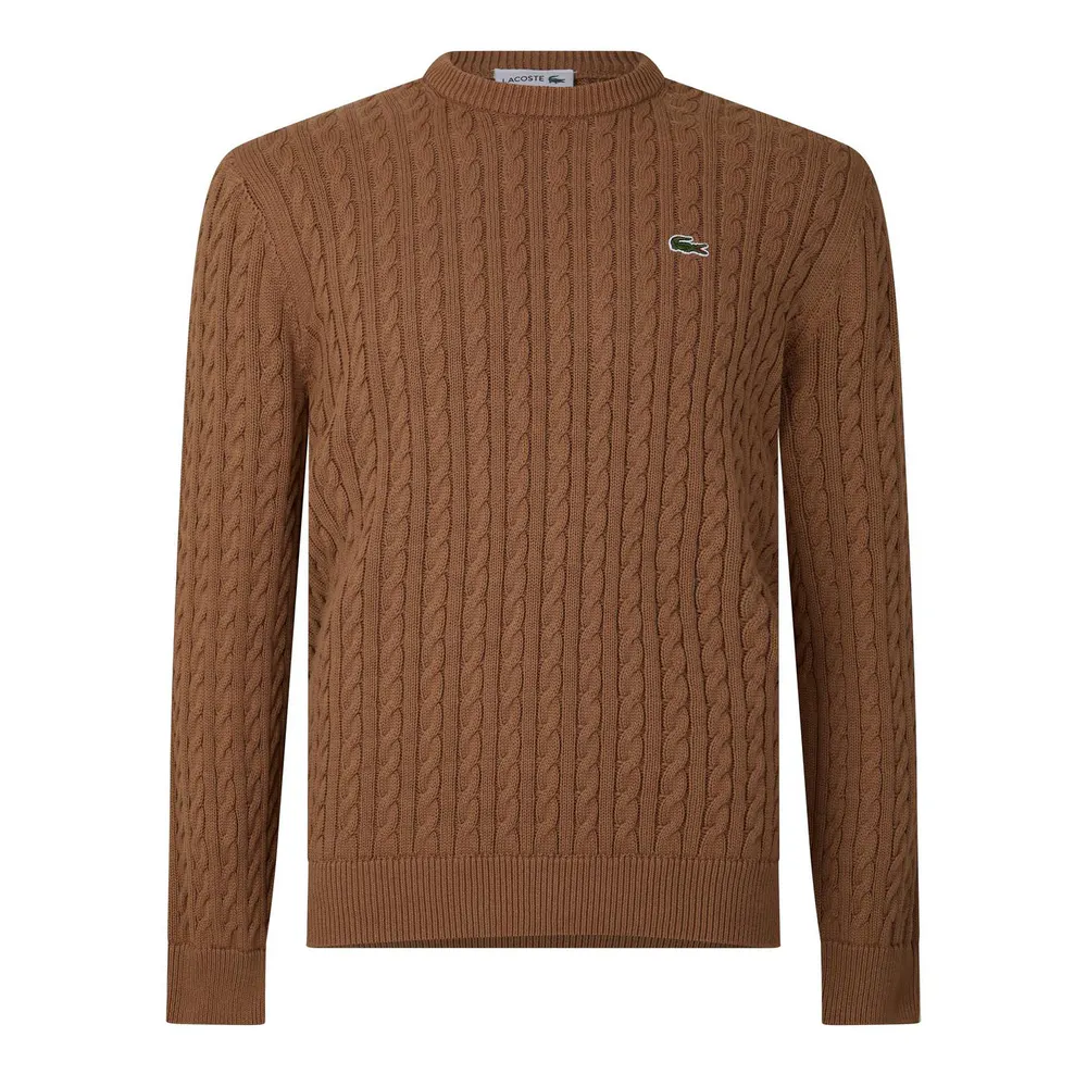 Lacoste Men's Cotton Cable Knit Long-Sleeve Crew-Neck Jumper