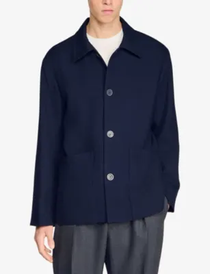 SANDRO Buttoned Long-Sleeve Wool Worker Jacket detail 3