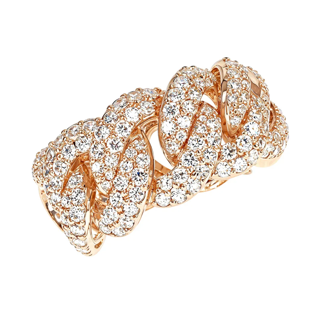 AHMED - MOON JEWELRY 14K Gold Diamond Cuban Ring 66876 in Rose / 6 – Ring
