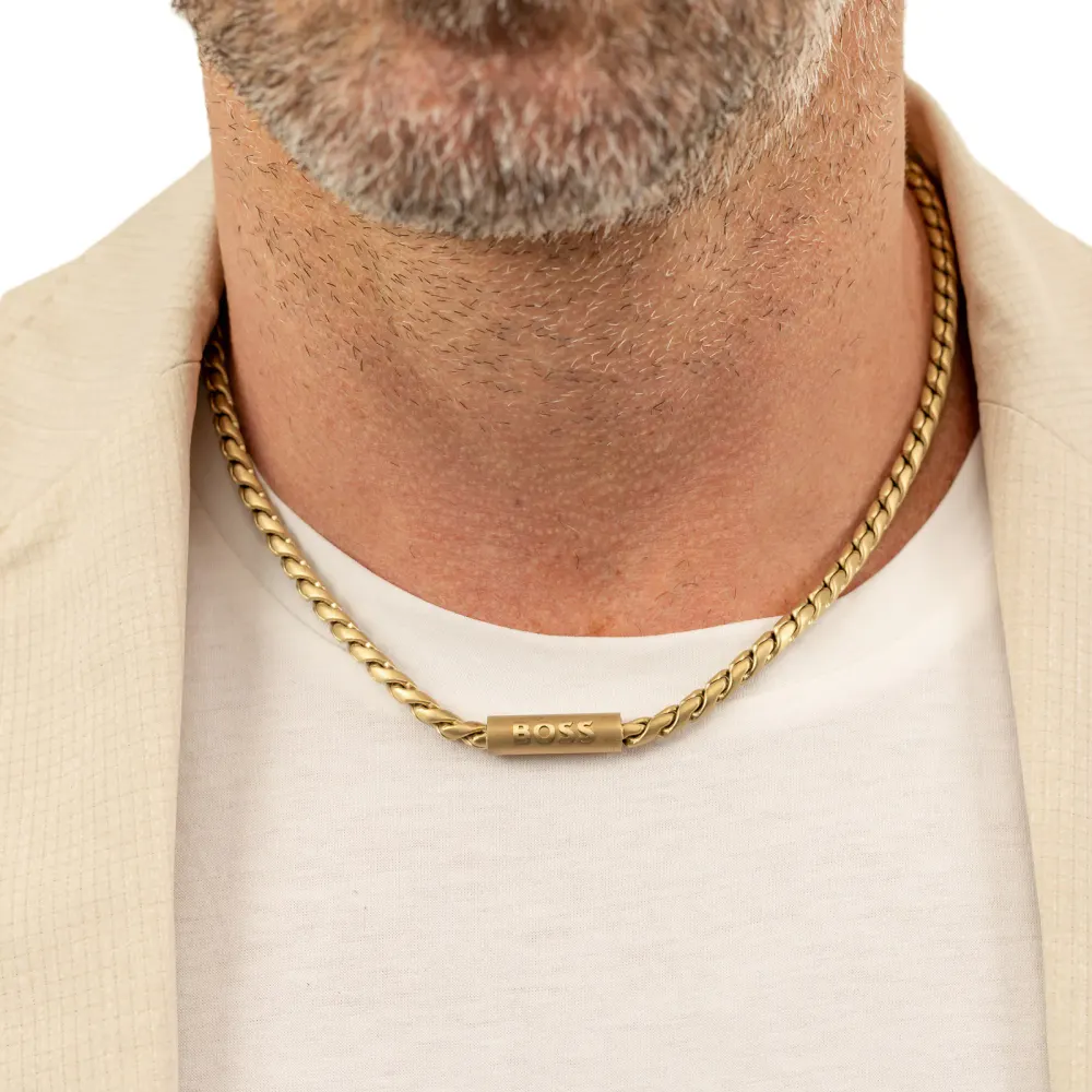 BOSS Gents BOSS Doran Yellow Gold Coloured Chain Link Necklace detail 3