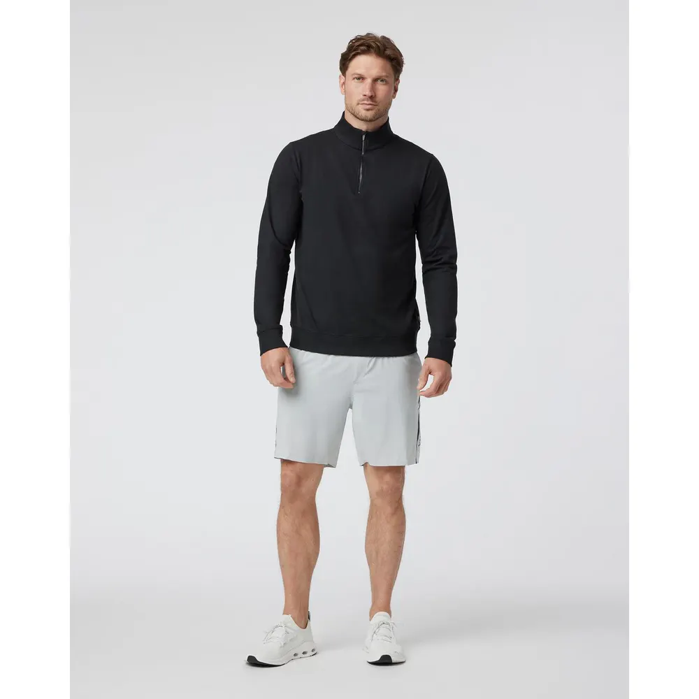 Vuori Men's Coronado Quarter Zip Relaxed Fit Fleece Top in Black, additional product view 2