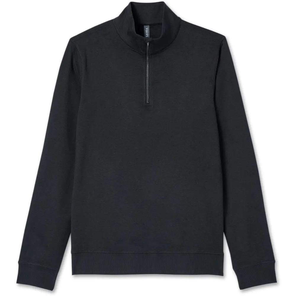 Vuori Men's Coronado Quarter Zip Relaxed Fit Fleece Top in Black – Clothing
