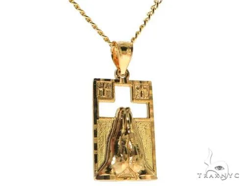 MARYAM - For Him FACTORY CONSCIOUS 10K Gold Praying Hands Worship Charm 24 Inches Cuban Link Chain Set 61821 in White – Chain
