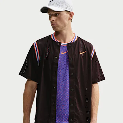 Nike NikeCourt Slam Men's Dri-FIT Button-Up Tennis Top - Burgundy Ash/Bright Crimson