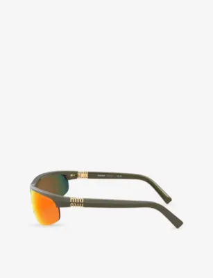 MIU MIU MU A02S Oval-Frame Injected Sunglasses in GREEN, additional product view 2