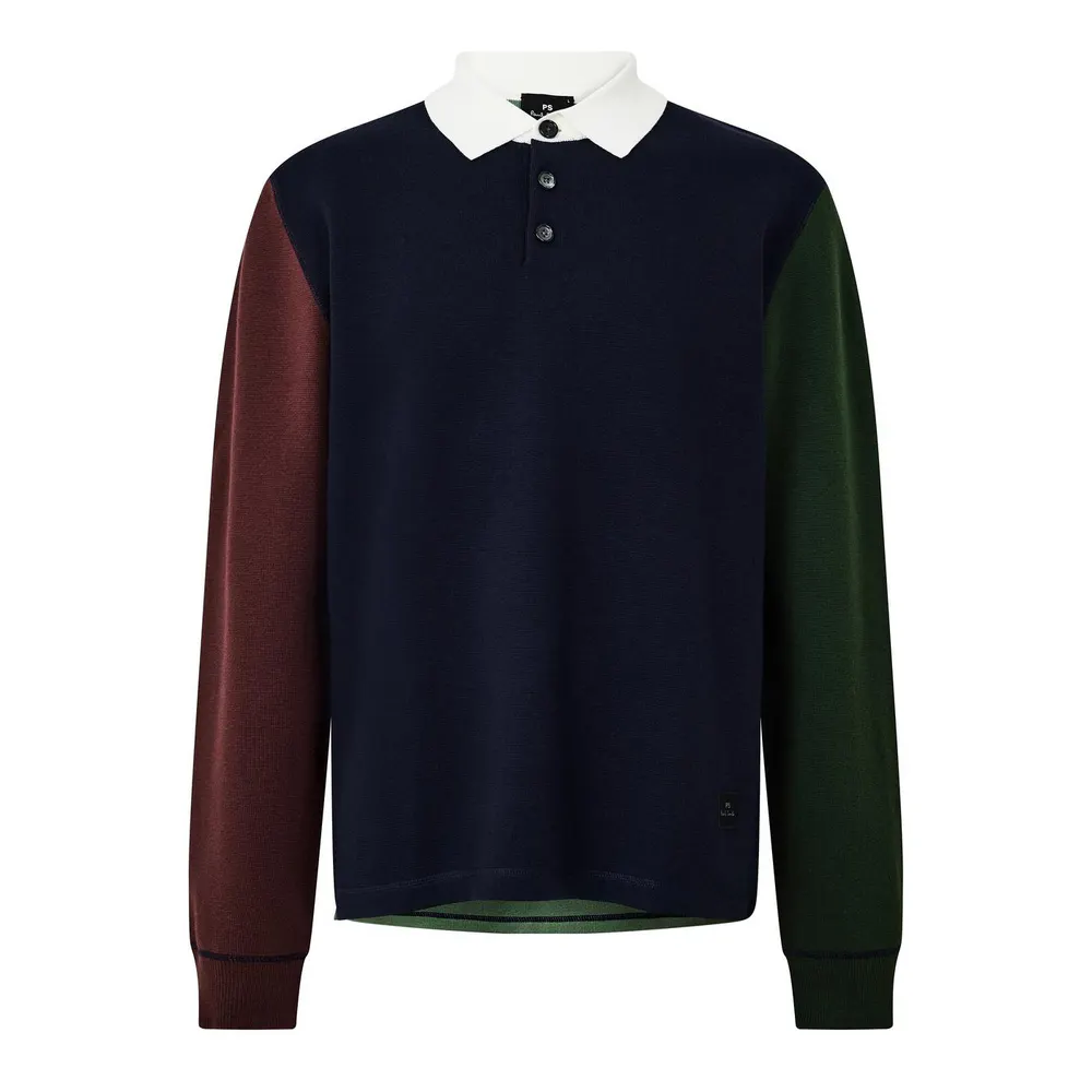 PS Paul Smith Men's Fine-Knit Long-Sleeve Merino Polo Shirt