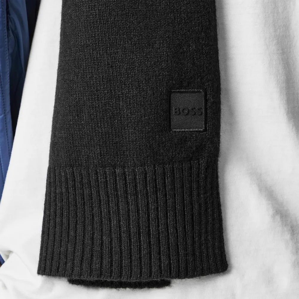 Boss Mens BOSS ORANGE Rib Knitted Scarf with Patch Logo Detail (Akaio) detail 2