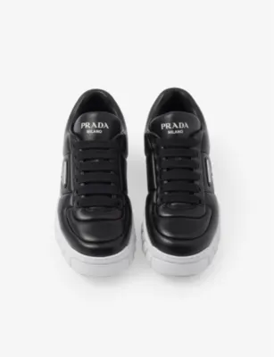 PRADA Logo-plaque padded leather low-top trainers in BLACK, additional product view 2