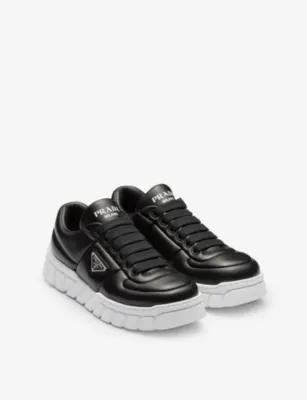 PRADA Logo-plaque padded leather low-top trainers in BLACK, additional product view 3