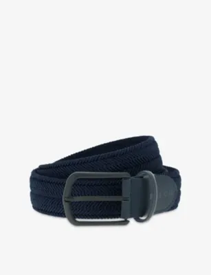 BOGGI MILANO Branded-Buckle Suede-Trim Woven Belt - 34