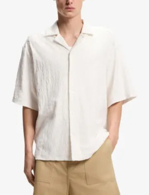 HUGO Leopard-Print Relaxed-Fit Cotton-Towelling Shirt detail 3