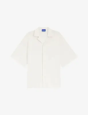 HUGO Leopard-Print Relaxed-Fit Cotton-Towelling Shirt