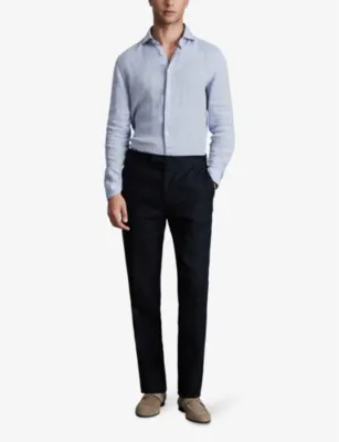 REISS Kin slim-leg pressed-crease linen trousers detail 2