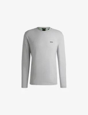 BOSS Brand-print long-sleeve cotton-jersey T-shirt