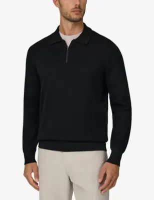 BOGGI MILANO Zip-Neck Long-Sleeve Wool-Blend Polo detail 3