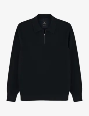 BOGGI MILANO Zip-Neck Long-Sleeve Wool-Blend Polo