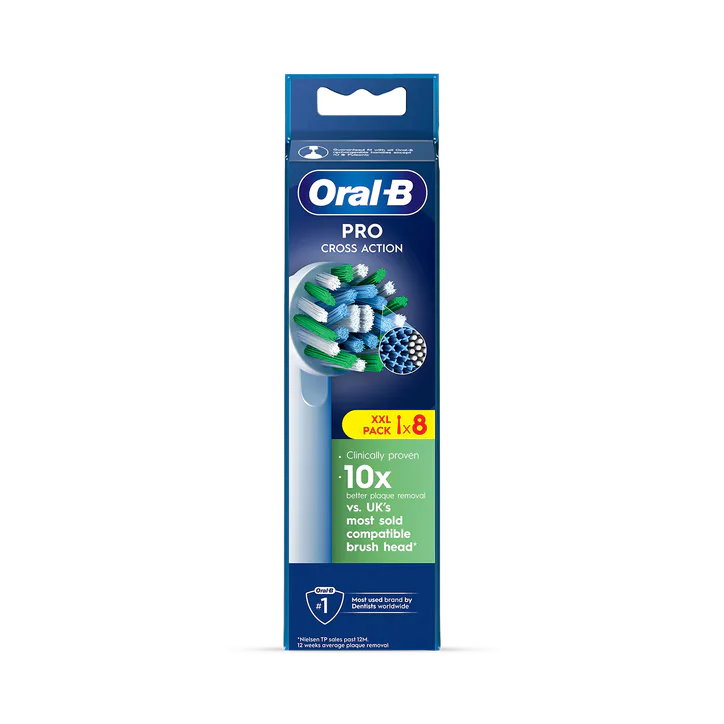 ORAL-B Pro Cross Action Black Toothbrush Heads with X Filament, 8 Counts