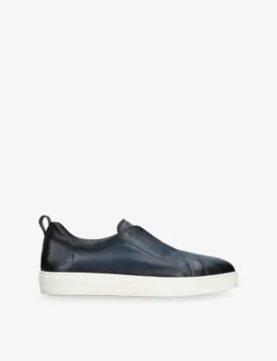 SANTONI Victory Unlined Leather Trainers - EUR 41.5 / 7.5 UK MEN in Blue – Mens | Trainers | Lace up trainers