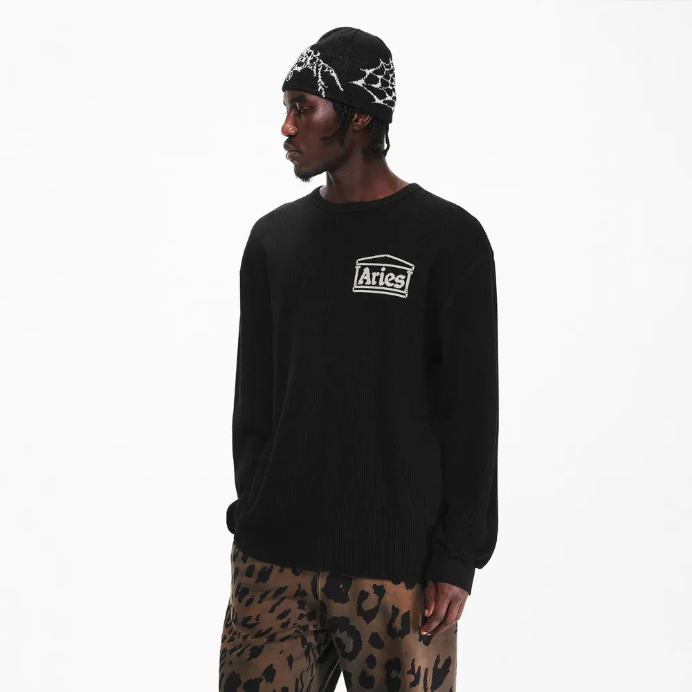 Aries Men's Temple Long Sleeve T-Shirt in Black, additional product view 3