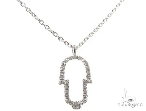 RINA - For Him FACTORY Small White Gold Hamsa Hand Diamond Necklace 64480 in White Gold – Pendant