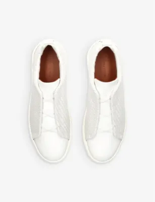 ZEGNA Triple Stitch interwoven leather low-top trainers - EUR 43 / 9 UK MEN in WHITE, additional product view 2