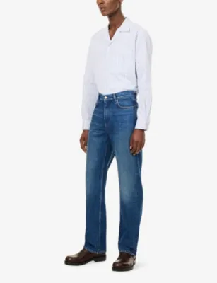 UMIT BENAN Weekend Classic Cotton Shirt in Winter Blue Stripes, additional product view 2