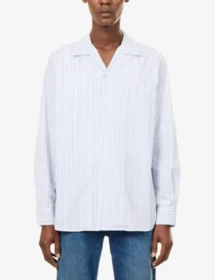 UMIT BENAN Weekend Classic Cotton Shirt in Winter Blue Stripes, additional product view 3