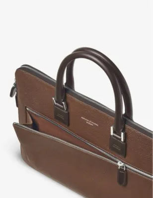 ASPINAL OF LONDON Logo-print double-handle grained-leather document case detail 2