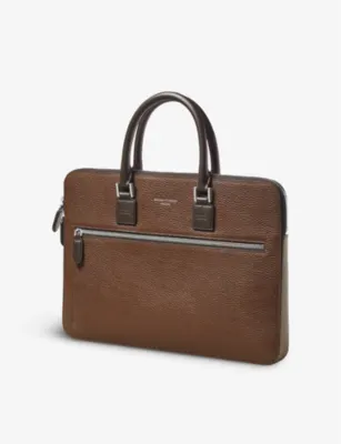 ASPINAL OF LONDON Logo-print double-handle grained-leather document case detail 3