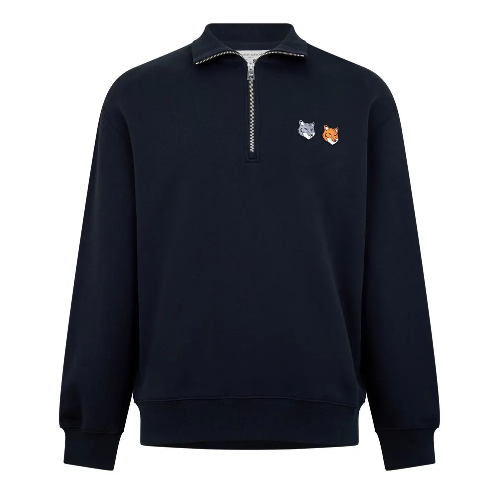 Maison Kitsune Men's Double Fox Hooded Comfort Crew Sweatshirt