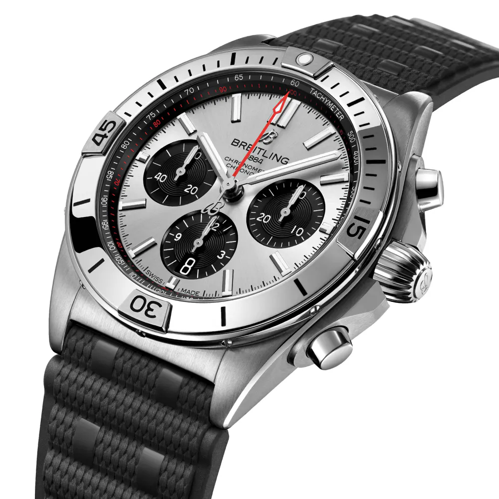 Breitling Chronomat B01 Chronograph 42mm Mens Watch Silver Rubber detail 3