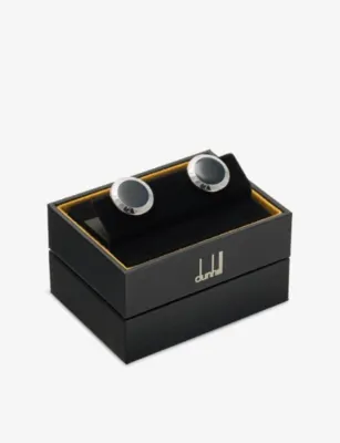 DUNHILL AD Coin Onyx Silver Cufflinks detail 3