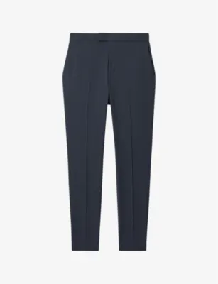REISS Found pressed-crease straight-leg stretch-woven trousers - DARK SAGE GREEN