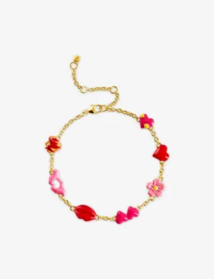 POUBEL L'Amour 14ct Gold-Plated Vermeil Sterling-Silver Charm Bracelet - Pink