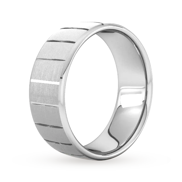For Him 8mm Traditional Court Heavy Vertical Lines Wedding Ring In 950 Palladium detail 2