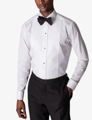 ETON Piqué Contemporary-Fit Cotton-Twill Black Tie Shirt in White, additional product view 3