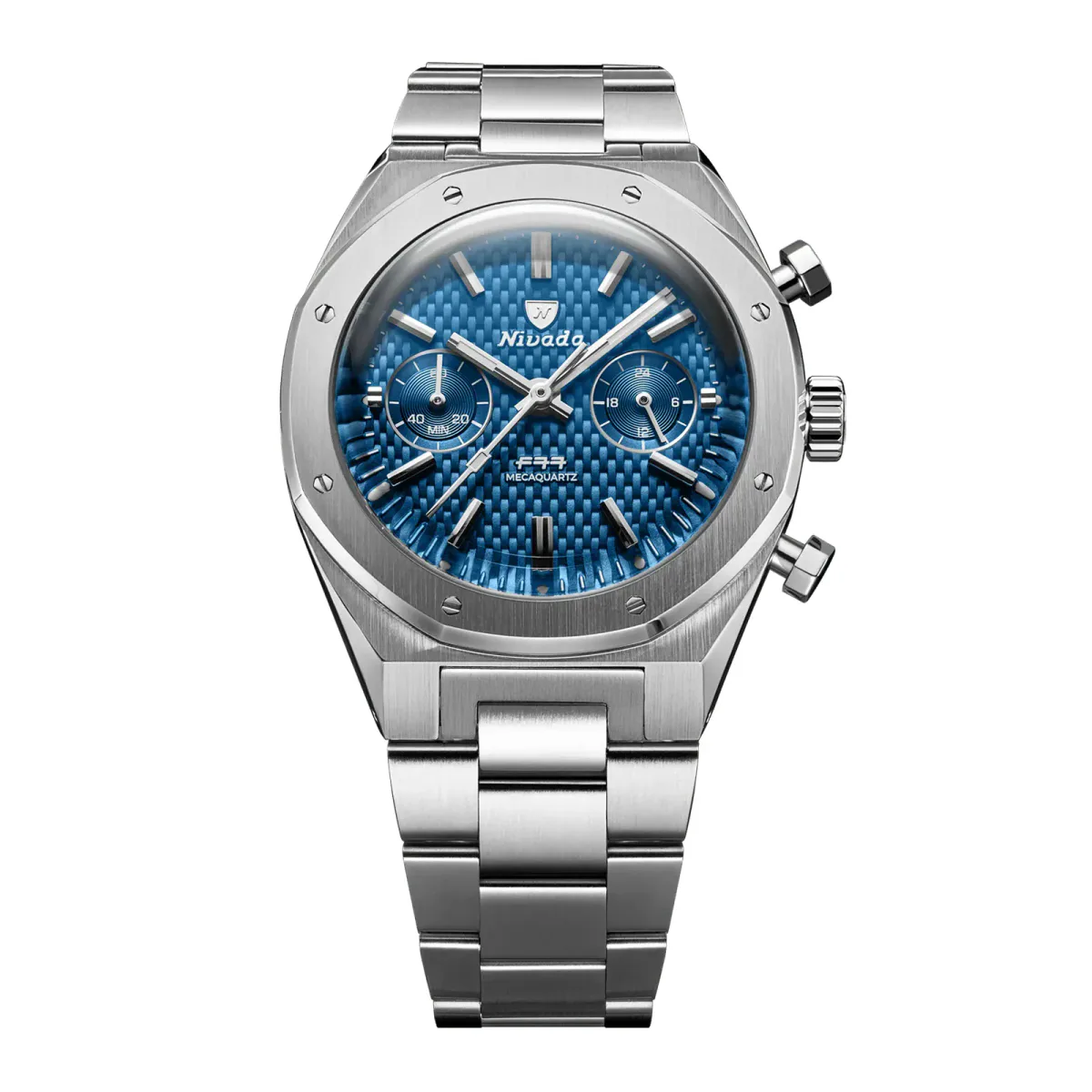 Nivada Grenchen F77 Chrono Mecaquartz MK 38mm Mens Watch Blue