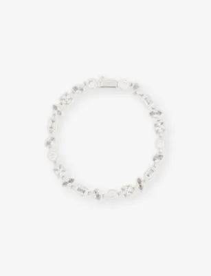DARKAI Mixed Bezels 18ct White Gold-Plated Stainless Steel, Brass And Pavé-Stone Bracelet
