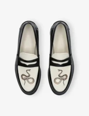 DUKE & DEXTER Wilde snake-graphic print leather penny loafers - EUR 45 / 11 UK MEN detail 2